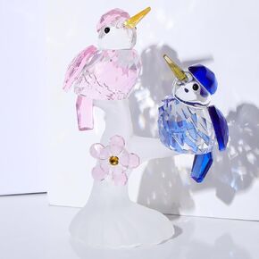 Crystal Handmade Blue Birds with a Plum Blossom Collectible Figurines, Glass Bird Figurines Crystal Office Desk Table Home Decor Paperweight