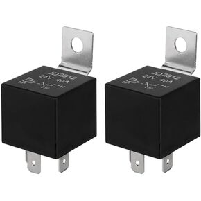 2 Pieces 4 Pin Car Relay, 24V 40A SPST Automotive Relay with Metal Mounting Bracket, for Car Truck Boat (Black)