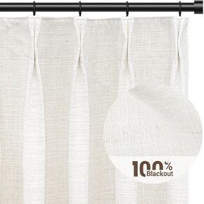 100% Blackout Shield Pinch Pleated Curtains 84 Inch Length 2 Panels Set, 100% Blackout Curtains for Bedroom/Living Room,Linen Blackout Curtains with Liner,Thermal Insulated Drapes,W40xL84,Beige White