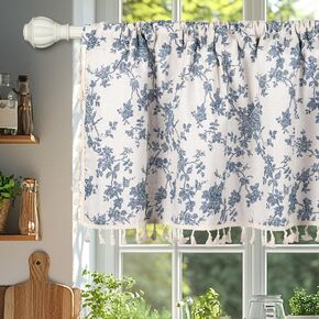 FUANGUI Linen Valance Curtain Farmhouse Blue Wisteria Flowers Small Window Curtain Fall Valance for Kitchen Rustic Valance for Living Room Bedroom One Panel, 52" X18"