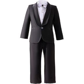 Boys Suits Black Dress Pants Shirt Bow Tie & Sheen Shawl Lapel Blazers, Formal Toddler Suit, Boys Tuxedos Size