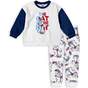 Dr. Seuss Cat in the Hat Boys Fleece Crewneck Top and Pants Set for Toddlers