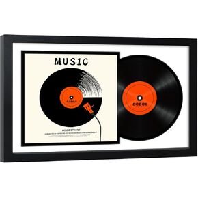 ccdcc 16.5x25 Vinyl Record Display Frame 1 Pack, Black Wooden Album Record Frame with Mats and Tempered Glass Cover for 12 By 12 Inch LP Record Cover
