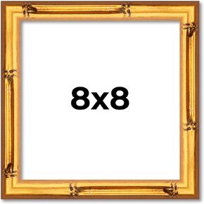 Poster Palooza 8x8 Frame Gold Bamboo Solid Wood Picture Frame with UV Acrylic, Foam Board Backing & Hanging Hardware Included