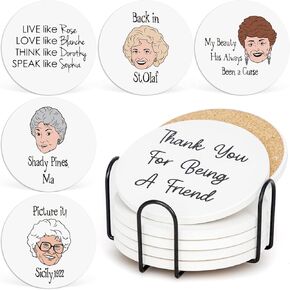 Golden Girls Coasters for Drinks, Golden Girls Merchandise, Golden Girls Ceramic Coasters Set of 6 with Holder, Golden Girls Gift for Fans, Golden Girls TV Show Gifts