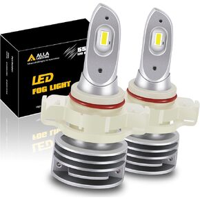Alla Lighting Newest 6000K Xenon White LED 5201 DRL PS19W PS24WFF 5202 Fog Lights Bulbs, 5200Lms Xtreme Super Bright 5530-SMD 12V Upgrade