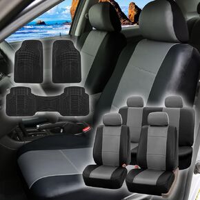 FH Group Automotive Seat Covers PU Leather Full Set Climaproof™ Trimmable Non-Slip Vinyl Floor Mats–Universal Fit for Cars Trucks and SUVs (Gray) PU001114- F11306