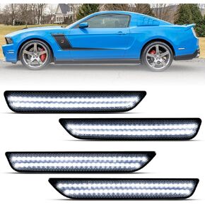 LED Side Marker White Lights Compatible with Ford Mustang 2010 2011 2012 2013 2014 Front Rear Fender Bumper Lamps Pack of 4 Smoked Lens