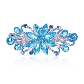 Flower Luxury Jewelry Design Hairpin Rhinestone Hair Barrette Clip,Also Perfect Mother's Day Gifts for Mom(Dark Blue)