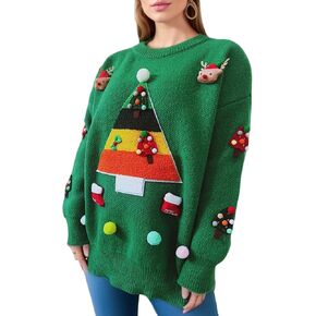 Wyeysyt سترة عيد الميلاد القبيحة للنساء مضحك عيد الميلاد Crewneck متماسكة البلوز القمم شجرة تخزين الأيائل متماسكة البلوز العلوي in Kuwait