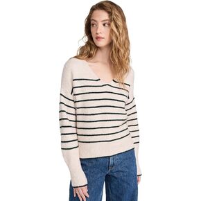 Madewell Women's Stripe Vneck Cozy Cotton Wedged Pullover