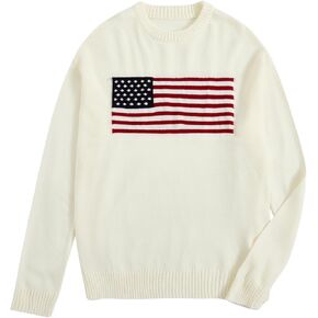 GORGLITTER Women's Plus Size American Flag Sweater Long Sleeve Round Neck Pullover Top