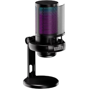 Kraken Echo RGB USB Condenser Microphone for Gaming, Podcast & Streaming for PC, PS5, PS4, MAC, Laptops. Touch Mute - Gain Knob - Monitoring - Controllable RGB - PC Gaming Mic with Desk Stand (White)