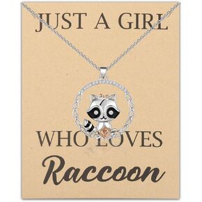 HOLLP Raccoon Lover Necklace Funny Animal Pendant Gift Cute Raccoon Hollow Necklaces Raccoon Totem Jewelry With Card