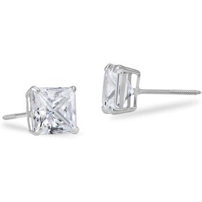 -14K Gold Square Clear CZ Stud Screw Back Earrings | 0.22-4.00 CTW | Yellow, Rose & White Gold