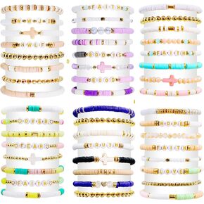 48 Pcs WWJD Bracelets Jesus Bracelets Christian Bracelets Bulk for Kids Colorful Handmade Elastic Beaded Jesus Bracelets Jewelry