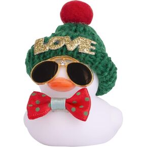 بطة مطاطية للسيارة، بطة شتوية لطيفة لتزيين لوحة قيادة السيارة لإكسسوارات زينة السيارة مع قبعة صغيرة ونظارات شمسية وربطة عنق (B15) in Kuwait