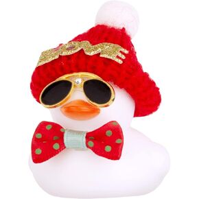 Car Rubber Duck, Cute Winter Duck Car Dashboard Decorations for Car Ornaments Accessories with Mini Hat, Sunglasses and Bow Tie(B15)
