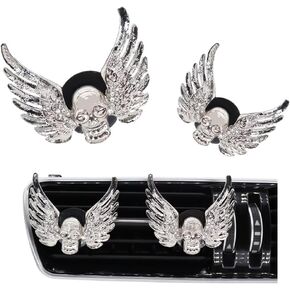 Goth Car Accessories 2pcs Bling Angel Wings Skull Car Air Fresheners Vent Clips Silver Spooky Skeleton Car Decor for Teens Horror Car Decorations Refillable Car Essential Oil Diffusers