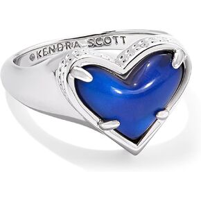 Kendra Scott Womens Framed Ari Heart Band Ring Silver Mood Stone 9