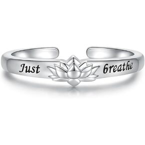 Just Breathe Ring 925 Sterling Silver-Adjustable Inspirational Jewelry Rings for Her-Hypoallergenic Encouragement Hope Rings for Women