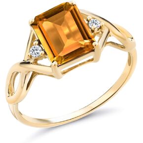 Gem Stone King 18K Yellow Gold Plated Silver Yellow Citrine and White Topaz Ring For Women (2.41 Cttw, Gemstone Birthstone, Emerald Cut 9X7MM, Available in size 5, 6, 7, 8, 9)