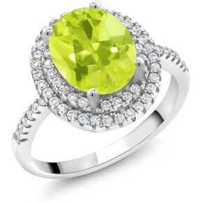 Gem Stone King 925 Sterling Silver 9X7MM Oval Gemstone Birthstone and White Moissanite Halo Engagement Ring for Women | Available In Size 5, 6, 7, 8, 9