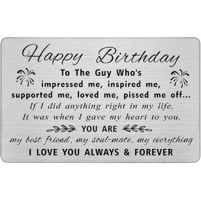 DEGASKEN Romantic Birthday Card Gifts for Him Boyfriend Husband Fiance, Personalized Steel Engraved Wallet Card