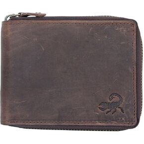 FLW Natural Strong Genuine Leather Wallet with Scorpion with Zip Around (metal zipper)