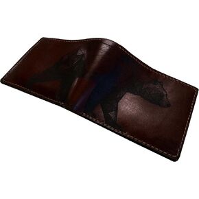 Bear drawing art wallet, Bear wallet for dad, Bear pattern present, Bifold genuine leather wallet with ID card slot, minimalist crafted wallet