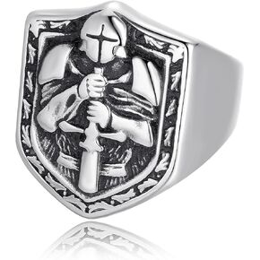 Mens Warrior Ring Solid Stainless Steel Greek Spartan Helmet Jewelry Shield Ring Gift for Him