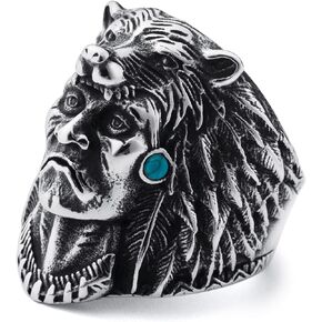Indian Chief Rings for Men Stainless Steel Mens Native American Indian Chief Head Ring Tribal Amulet Ring Jewelry Size 8/9/10/11/12/13