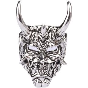 Adjustable Opening Oni Samurai Rakshasa Mask Prajna Ring Men's Jewelry Skull Devil Satan Dark Gothic Style