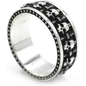 Mens Thai Silver Skull Fidget Adjustable Rings For Men Women,Retro Silver Skeleton Vintage Skull Head Carved Biker Open Band Anxiety Ring For Men,Man Punk Motorcycle Knuckle Ring Jewelry