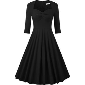 MUXXN Women's Vintage 50s 3/4 Sleeve Midi Sweetheart Neckline Wedding Guest Party Swing Dresses