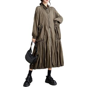 ellazhu Women's Dress Coat High Neck Two Side Pockets Zipper Flowy Hem Solid Color Loose GZ293