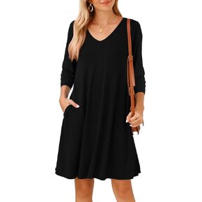 JollieLovin Women 3/4 Sleeve Plus Size Casual Fall Dresses 2024 V Neck T Shirt Long Tunic Dress