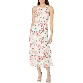 Calvin Klein Chiffon Print Mock Neck Maxi Dress