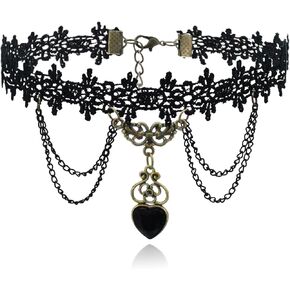 Black Lace Choker Necklace for Women, Gothic Black Lace Necklace with Teardrop Pendant, Adjustable Chain, Handmade Statement Jewelry for Women, Goth Jewelry Gifts.