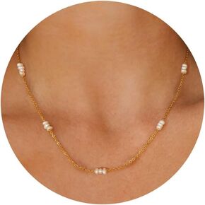Dainty Pearl Chain Choker 18K Gold Plated Barque Pearl Necklace Choker Delicate Handmade Freshwater Pearl Necklace Everyday Jewelry Gifts