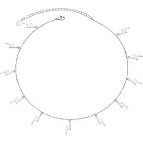 Sterling Silver Jewelry Lightning Bolt Choker Necklace Pendant Disc Chain Statement Necklace For Women 13+3 inches