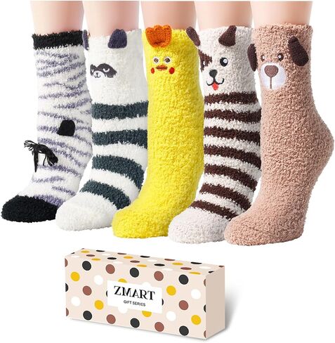 Zmart Fuzzy Socks for Women Girls Colorful Indoors Animal Slipper Socks in Kuwait