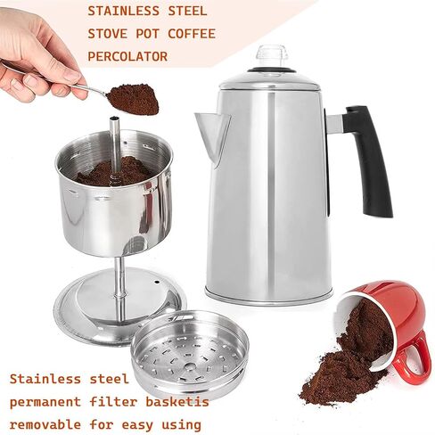 Percolator Coffee Pot,304 Stainless Steel Coffee Percolator for Camping Outdoor Traveling Stovetop Fast Brew Kettle 9 Cups in Saudi Arabia