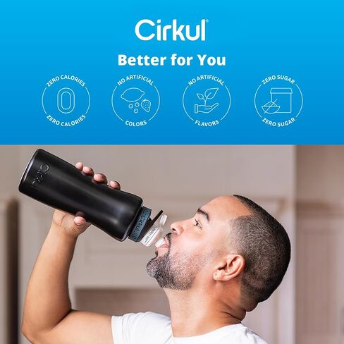 Cirkul 32oz. Chameleon Stainless Steel Water Bottle Starter Kit with Green Lid, 2 Flavor Cartridges (1 LifeSip Blackberry Blueberry, 1 GoSip Berry Blue Punch) Zero Calories and No Sugar in Saudi Arabia