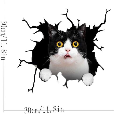 ملصق تكسير سيارة Tuxedo Cat، ملصقات سيارات فينيل ثلاثية الأبعاد مضادة للماء للقطط، للجدار المحمول ونافذة السيارة والشاحنة والثلاجة 11.8 × 11.8 بوصة in Saudi Arabia