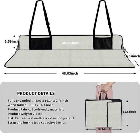 Car Rear Seat Mattress Extension Plate, Foldable Car Back Seat Extender，Portable Mattress for Sleeping, Increase Travel Trunk Space and Car Bed Camping Space for Car, SUV, Model Y/3 in Kuwait