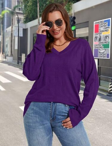MONNURO Plus Size Women's Fall Sweater Long Sleeve Crewneck Pullover Sweater Tops Cozy Knit Outfit in Kuwait