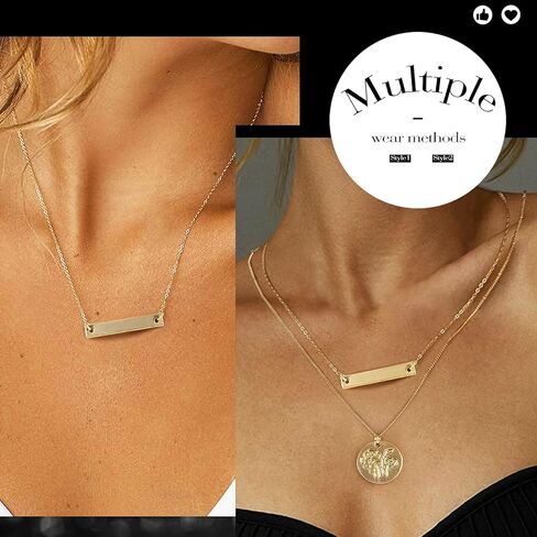 MJartoria 3 في 1 قلادة شريطية ذهبية الطبقات للنساء زهرة أغسطس 14 قيراط مطلية بالذهب لطيف ولادة زهرة قرص عملة قلادة سلسلة أنيقة قابلة للتعديل سلسلة خرز قمر صناعي مجوهرات عصرية هدايا عيد ميلاد in Kuwait