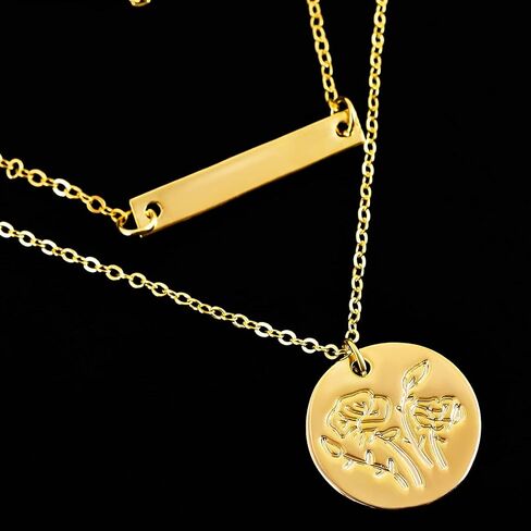 MJartoria 3 في 1 قلادة شريطية ذهبية الطبقات للنساء زهرة أغسطس 14 قيراط مطلية بالذهب لطيف ولادة زهرة قرص عملة قلادة سلسلة أنيقة قابلة للتعديل سلسلة خرز قمر صناعي مجوهرات عصرية هدايا عيد ميلاد in Kuwait