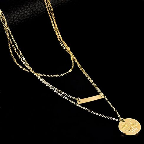 MJartoria 3 في 1 قلادة شريطية ذهبية الطبقات للنساء زهرة أغسطس 14 قيراط مطلية بالذهب لطيف ولادة زهرة قرص عملة قلادة سلسلة أنيقة قابلة للتعديل سلسلة خرز قمر صناعي مجوهرات عصرية هدايا عيد ميلاد in Kuwait